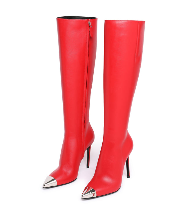 David Koma NAPA LEATHER KNEE HIGH BOOTS IN RED RED