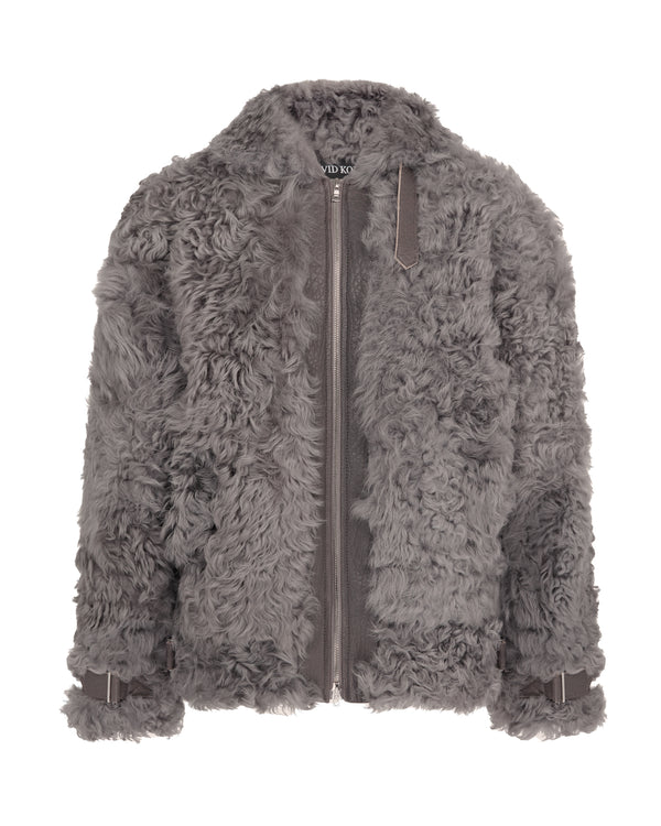 david koma OVERSIZED SHEARLING JACKET IN GREY GREY