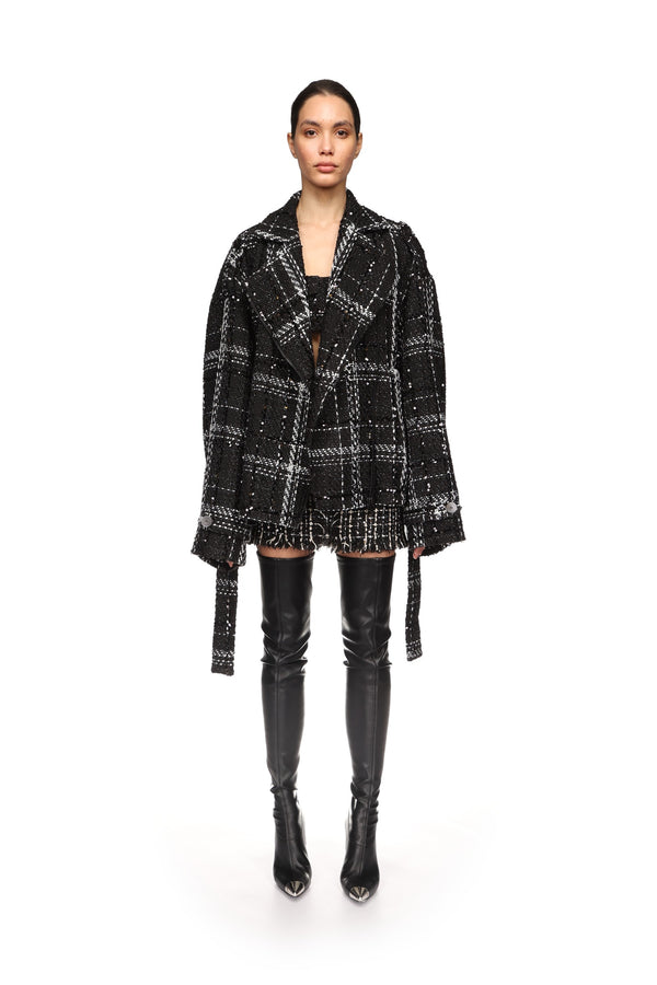 David Koma OVERSIZED TWEED JACKET BLACK