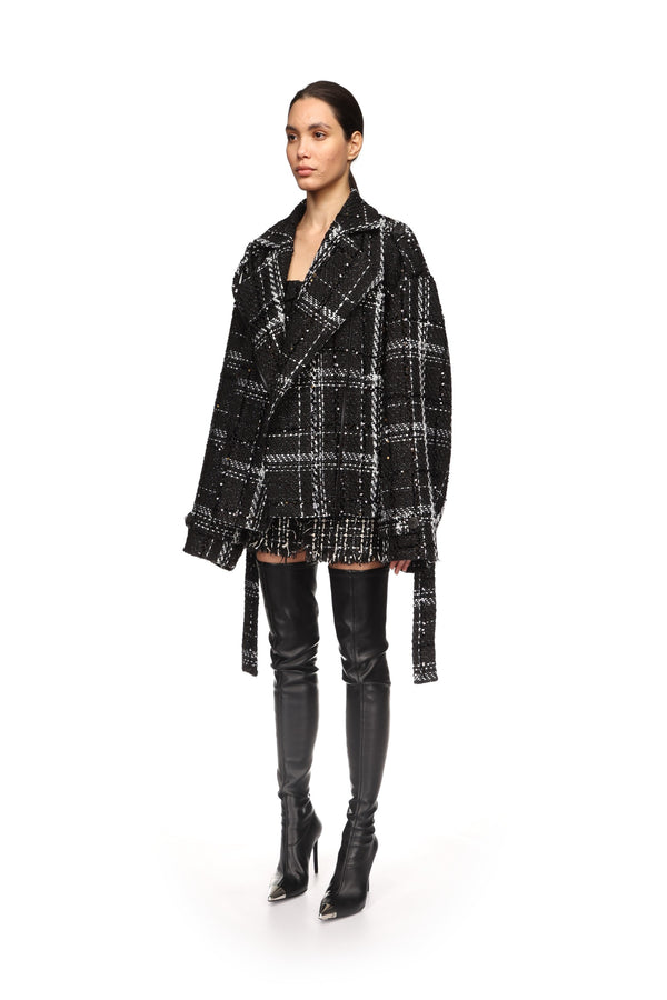 David Koma OVERSIZED TWEED JACKET BLACK