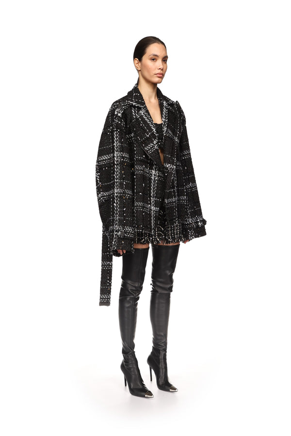 David Koma OVERSIZED TWEED JACKET BLACK