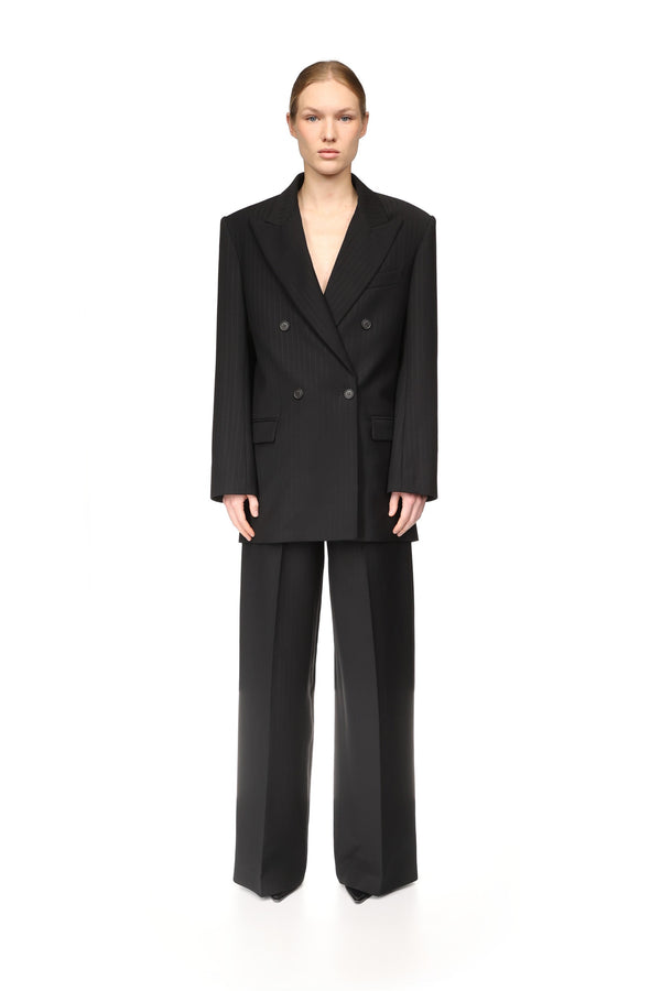 David Koma PINSTRIPE WOOL TAILORED JACKET BLACK