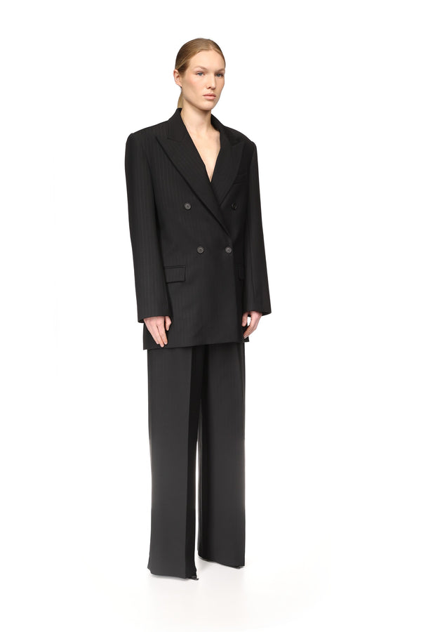 David Koma PINSTRIPE WOOL TAILORED JACKET BLACK