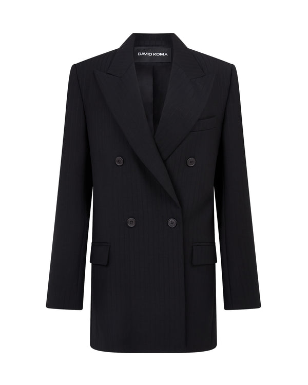 david koma PINSTRIPE WOOL TAILORED JACKET BLACK