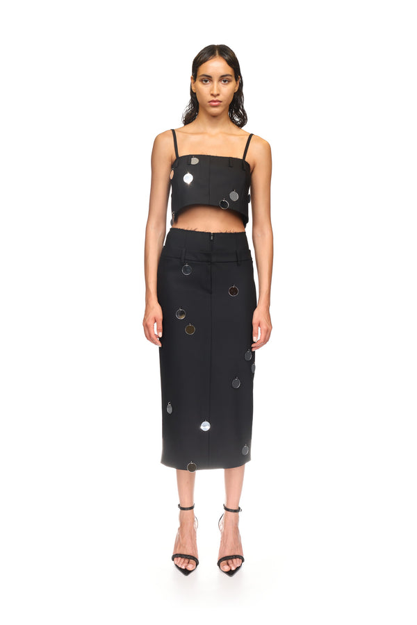 David Koma PLEXI MIRRORS MIDI SKIRT BLACK/SILVER