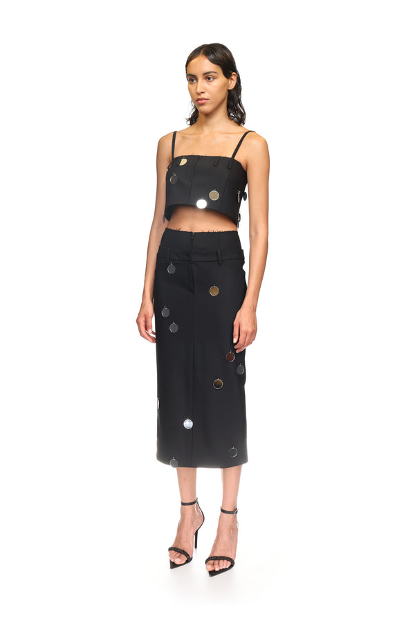 David Koma PLEXI MIRRORS MIDI SKIRT BLACK/SILVER