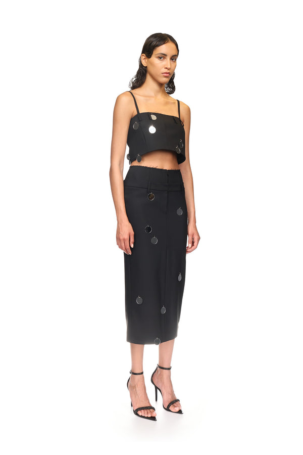 David Koma PLEXI MIRRORS MIDI SKIRT BLACK/SILVER