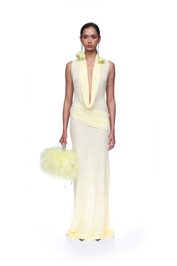David Koma PLUNGE NECKLINE SLEEVELESS GOWN YELLOW