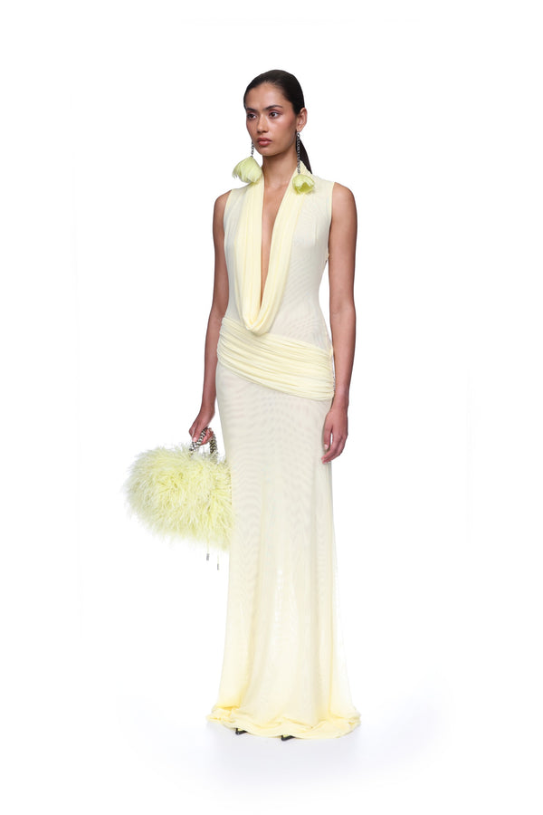 David Koma PLUNGE NECKLINE SLEEVELESS GOWN YELLOW