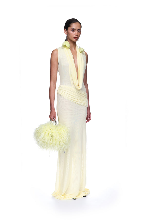 David Koma PLUNGE NECKLINE SLEEVELESS GOWN YELLOW
