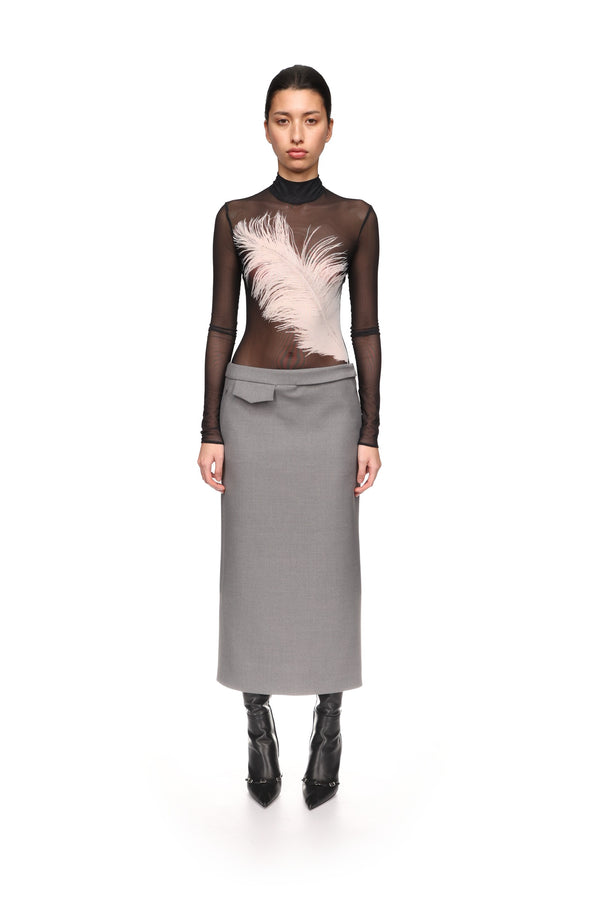 David Koma POCKET DETAIL MIDI SKIRT IN GREY GREY