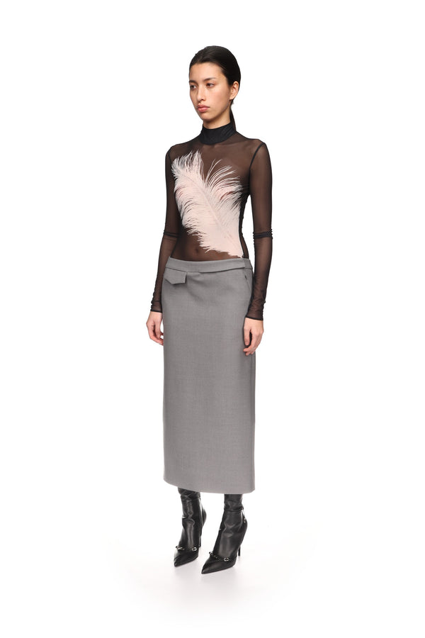 David Koma POCKET DETAIL MIDI SKIRT IN GREY GREY