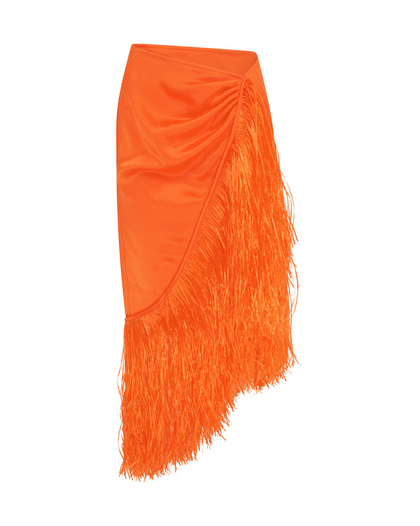 david koma RAFFIA FRINGE TRIM WRAP SKIRT ORANGE