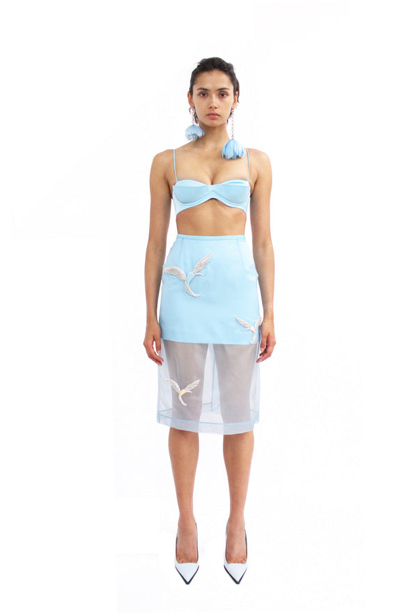 David Koma SATIN BALCONETTE BRA SOFT BLUE