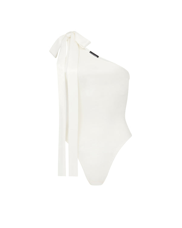 david koma SATIN BOW BODYSUIT IN WHITE WHITE