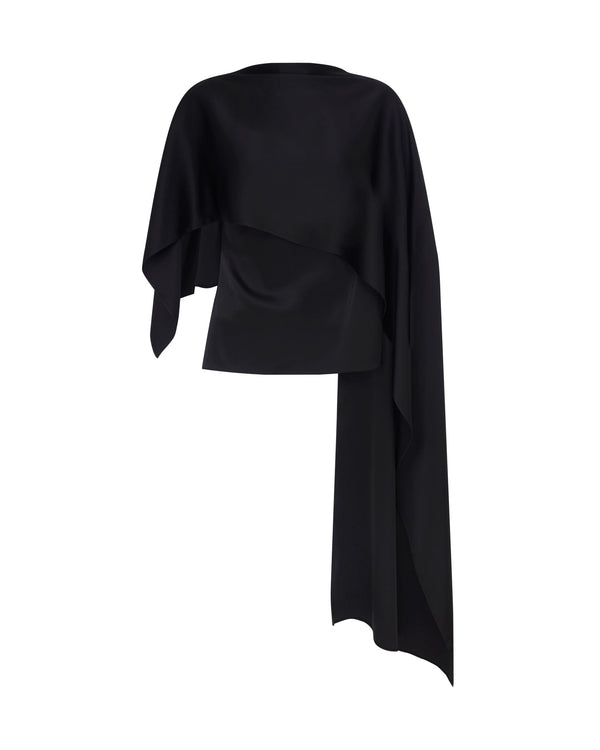 david koma SATIN OVERLAY CAPE BLOUSE BLACK