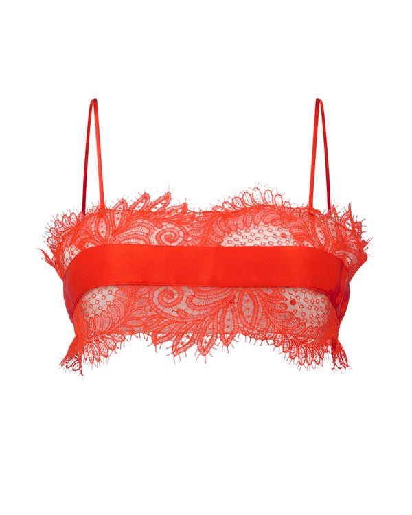 david koma SATIN TAPE AND LACE BRA TOP RED