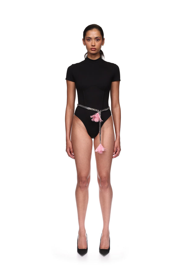 David Koma SHORT SLEEVE JERSEY BODYSUIT BLACK