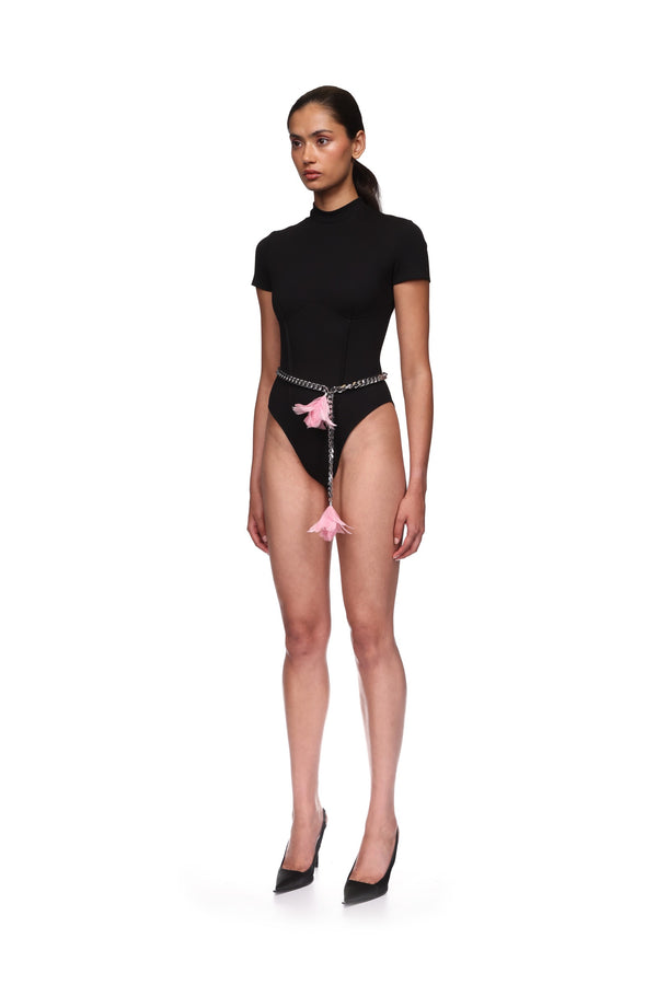 David Koma SHORT SLEEVE JERSEY BODYSUIT BLACK