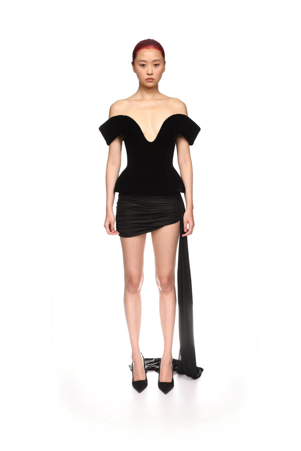 David Koma SIDE RUCHING JERSEY MINI SKIRT BLACK