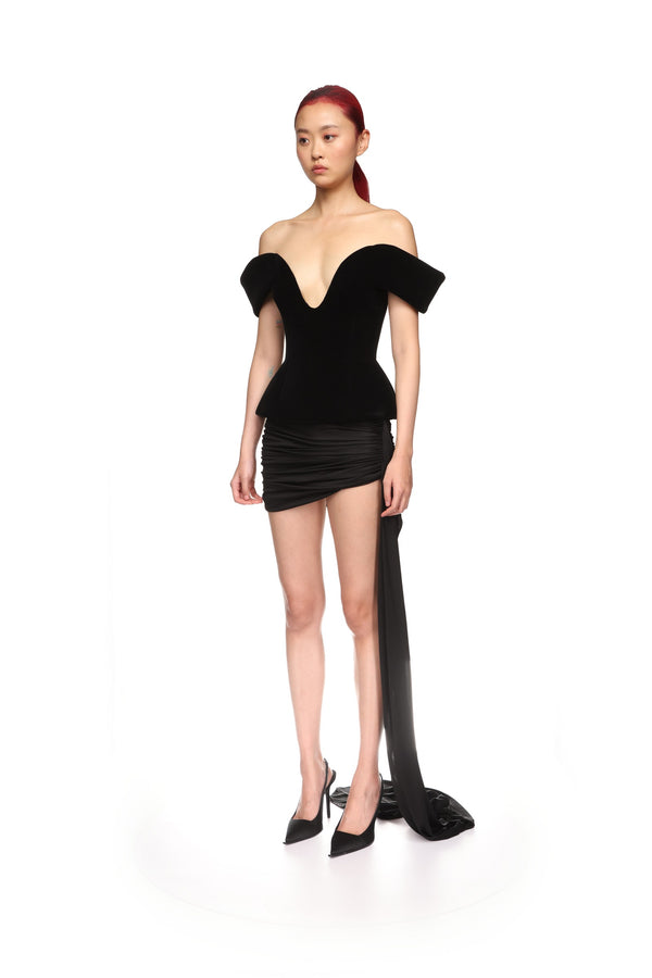 David Koma SIDE RUCHING JERSEY MINI SKIRT BLACK