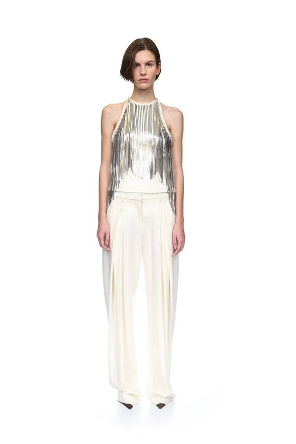 David Koma SILVER CHAIN FRINGE HALTER TOP WHITE