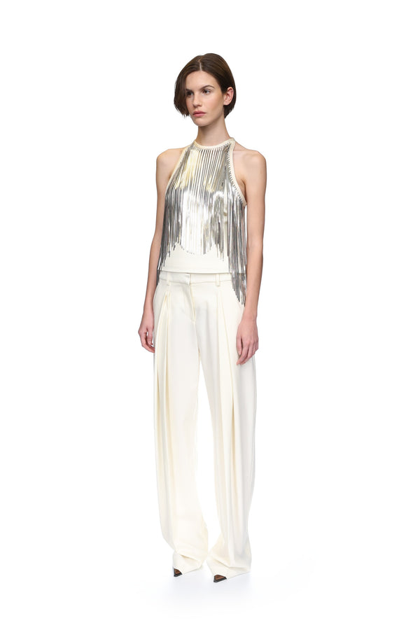 David Koma SILVER CHAIN FRINGE HALTER TOP WHITE