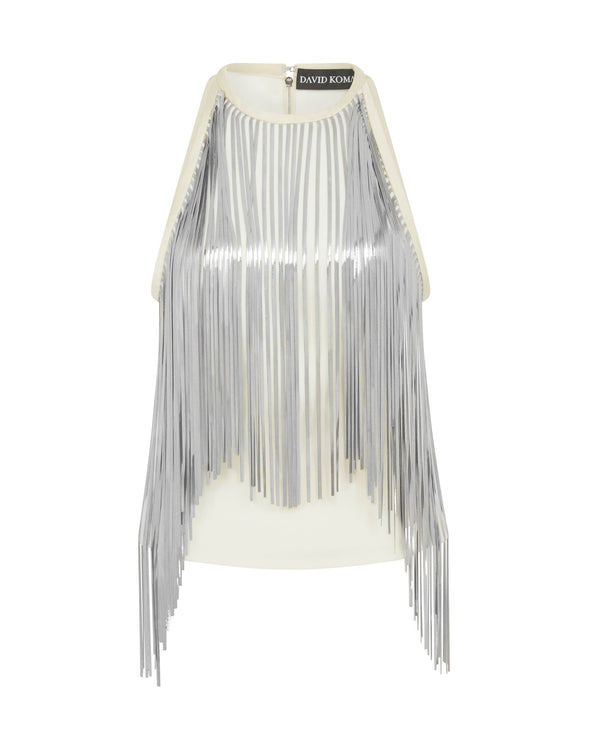 david koma SILVER CHAIN FRINGE HALTER TOP WHITE