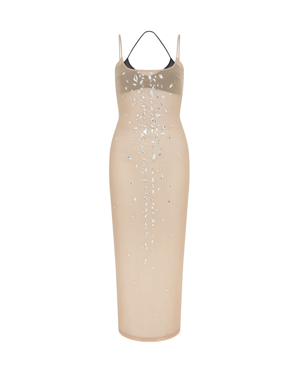 david koma SPECKLED CRYSTALS NAKED MIDI DRESS NUDE