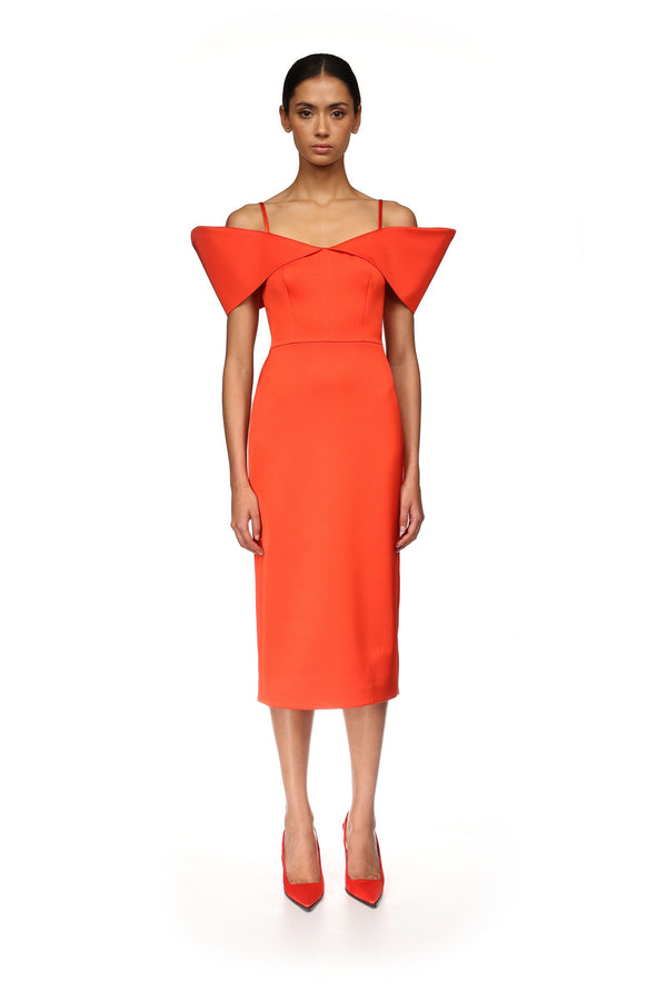 David Koma STRUCTURED OPEN SHOULDER MIDI DRESS RED