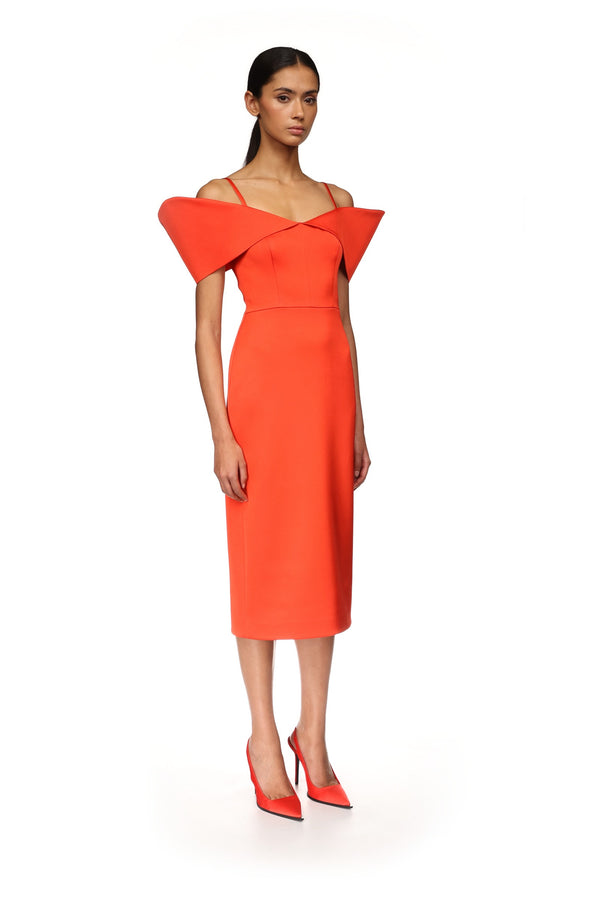 David Koma STRUCTURED OPEN SHOULDER MIDI DRESS RED