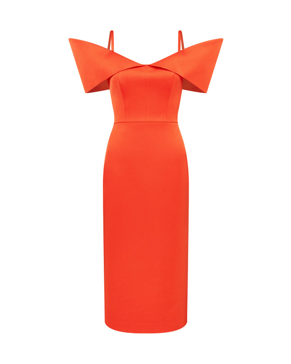 david koma STRUCTURED OPEN SHOULDER MIDI DRESS RED