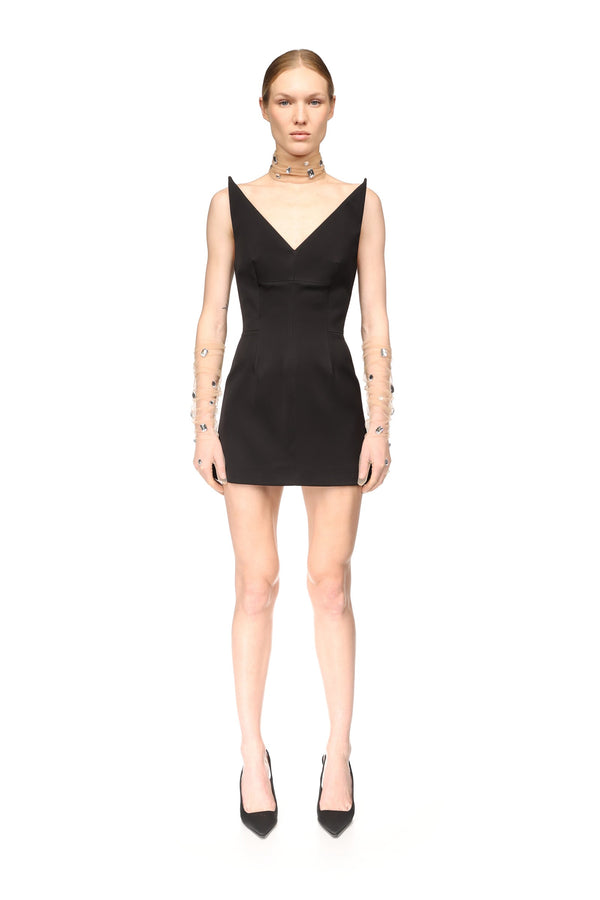David Koma STRUCTURED V NECK MINI DRESS BLACK
