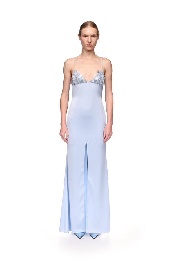 David Koma TRIANGLE BRA EMBROIDERY GOWN SOFT BLUE