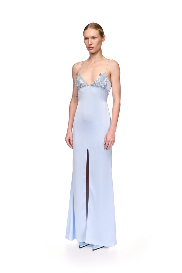 David Koma TRIANGLE BRA EMBROIDERY GOWN SOFT BLUE