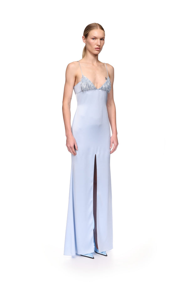 David Koma TRIANGLE BRA EMBROIDERY GOWN SOFT BLUE