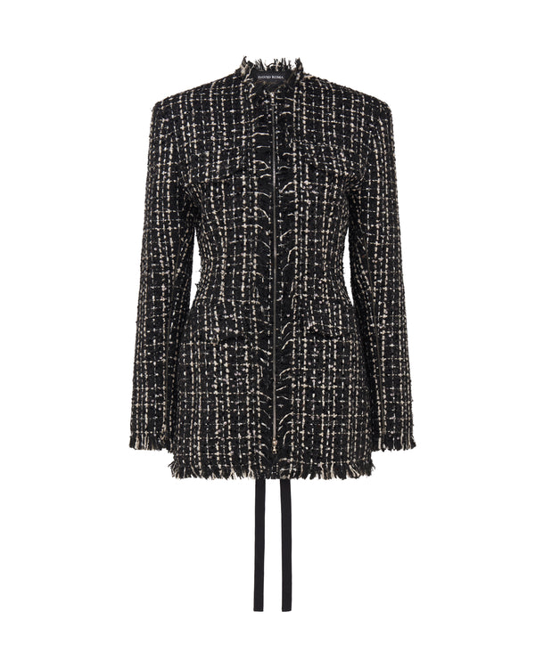david koma TWEED AND SATIN BOW MINI DRESS BLACK
