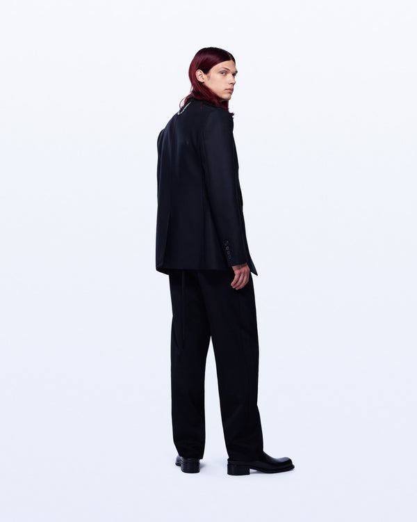 David Koma WIDE LEG TUXEDO WOOL TROUSERS BLACK