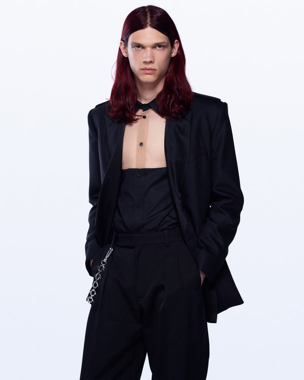 David Koma WIDE LEG TUXEDO WOOL TROUSERS BLACK