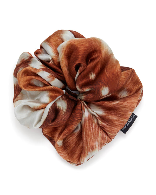 david koma DEER HIDE PRINTED SATIN SCRUNCHIE IN BROWN BROWN