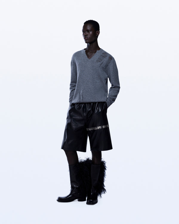 David Koma DISTRESSED FINE KNIT JUMPER IN BLACK GREY