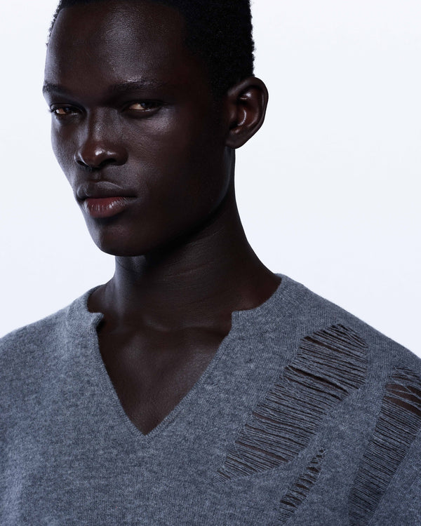 David Koma DISTRESSED FINE KNIT JUMPER IN BLACK GREY