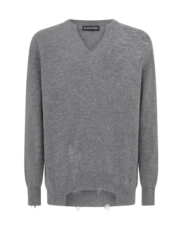 david koma DISTRESSED FINE KNIT JUMPER IN BLACK GREY