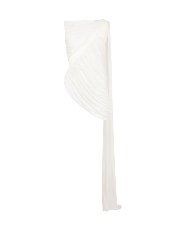 david koma DRAPED JERSEY AND TULLE INSERT TOP WHITE