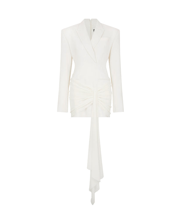 david koma DRAPING OVERLAY TAILORED JACKET DRESS OFF WHITE
