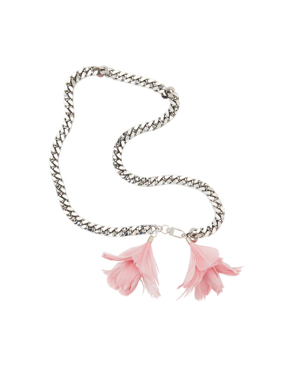 david koma FEATHER FLOWER DETAIL CHUNKY CHAIN BELT PINK/SILVER