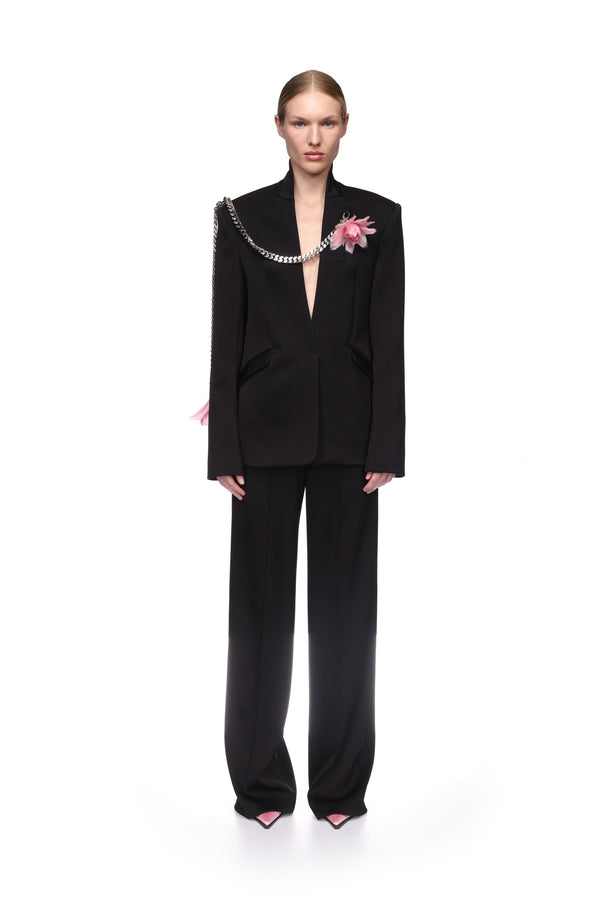 David Koma FEATHER FLOWERS AND CHAIN JACKET BLACK/PINK/SILVER