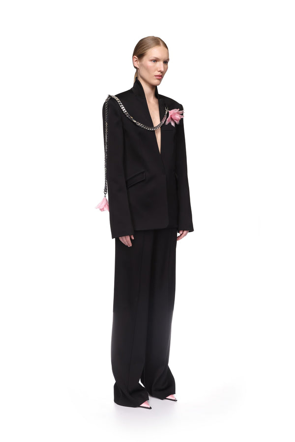 David Koma FEATHER FLOWERS AND CHAIN JACKET BLACK/PINK/SILVER