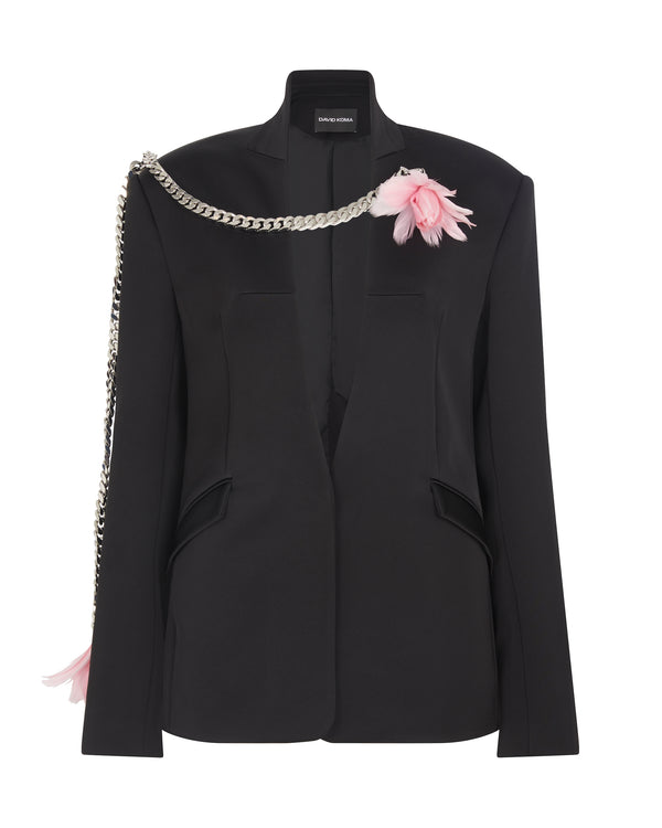david koma FEATHER FLOWERS AND CHAIN JACKET BLACK/PINK/SILVER