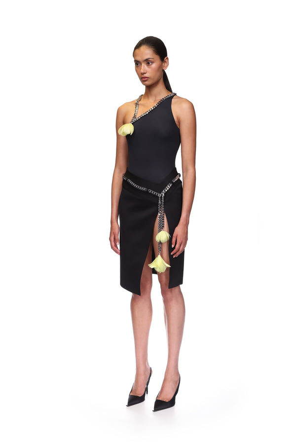 David Koma FLOWER CHAIN ONE SHOULDER BODYSUIT BLACK/YELLOW/SILVER
